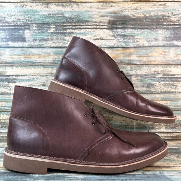 Clarks Mens 11.5M Chukka Boots Brown Leather Lace Up Desert Ankle Casual Dress
